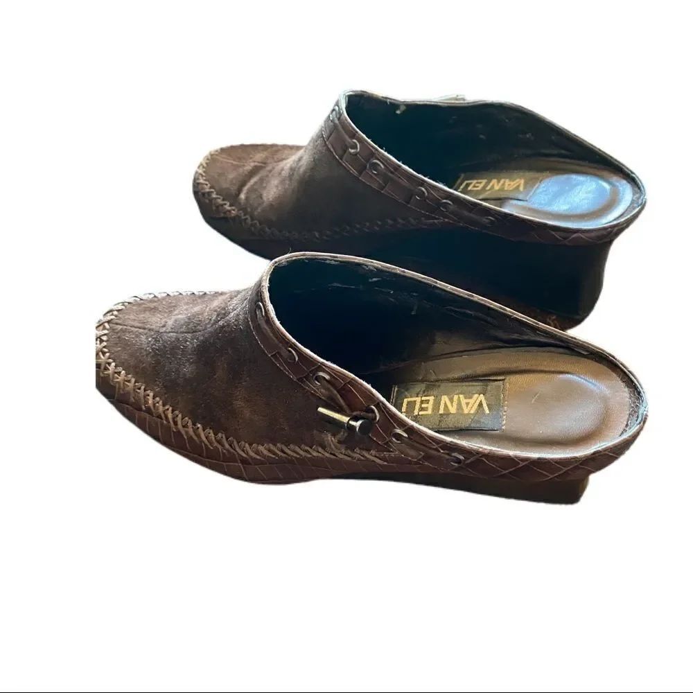 Vaneli Brown Suede & Leather Mule Wedges. Sz 7.5